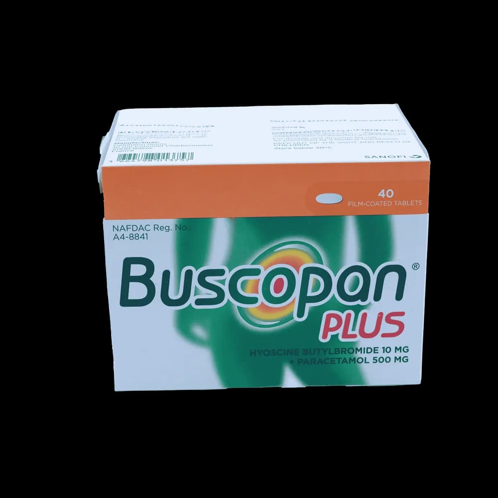 Buscopan Plus pack — Hyoscine Butylbromide brand sold in Nigeria