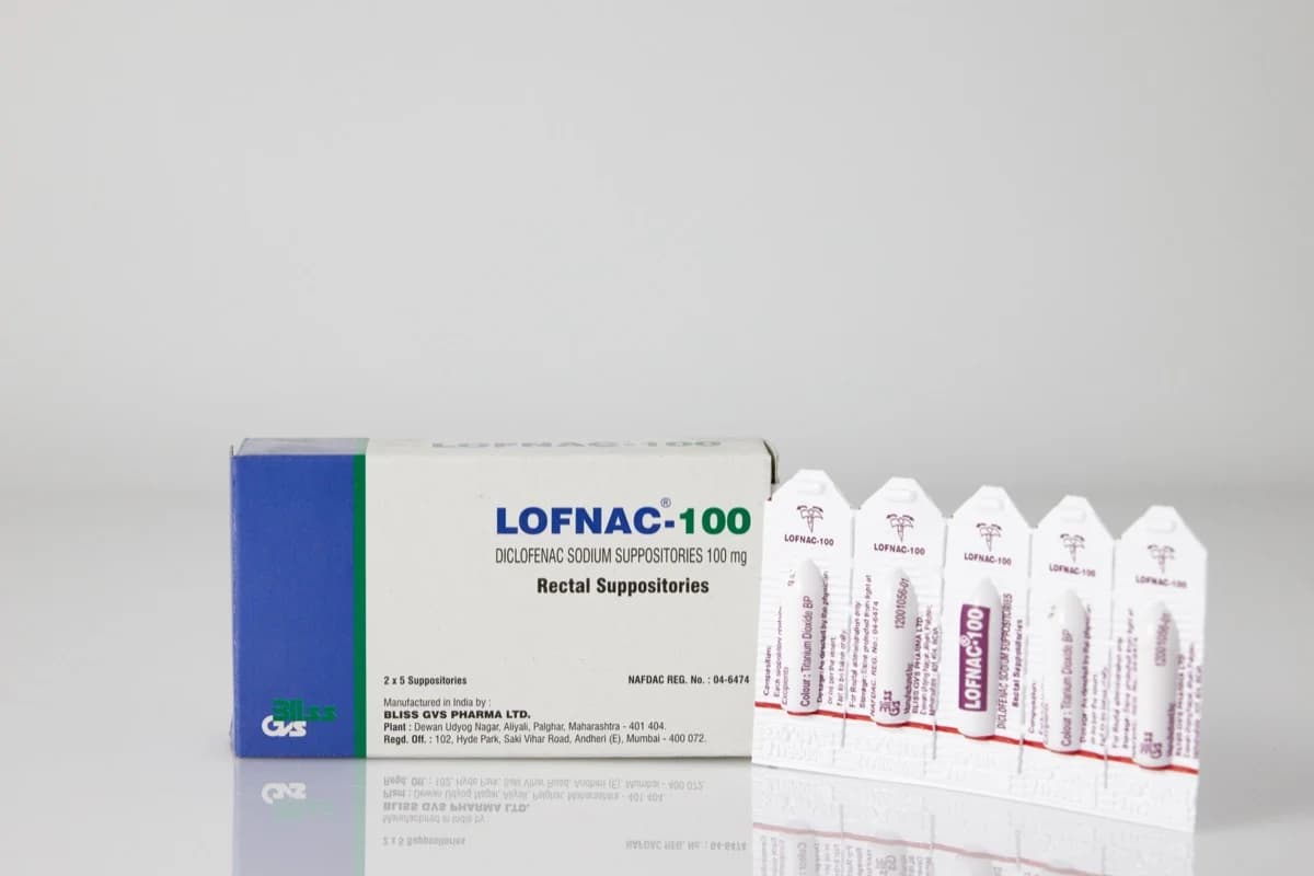 Lofnac 100 Suppositories pack — Diclofenac brand sold in Nigeria