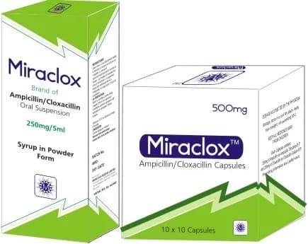 Miraclox Capsules pack — Ampicillin + Cloxacillin brand sold in Nigeria